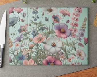 Tempered Glass Cutting Board - Botanical Serenity in Pastels